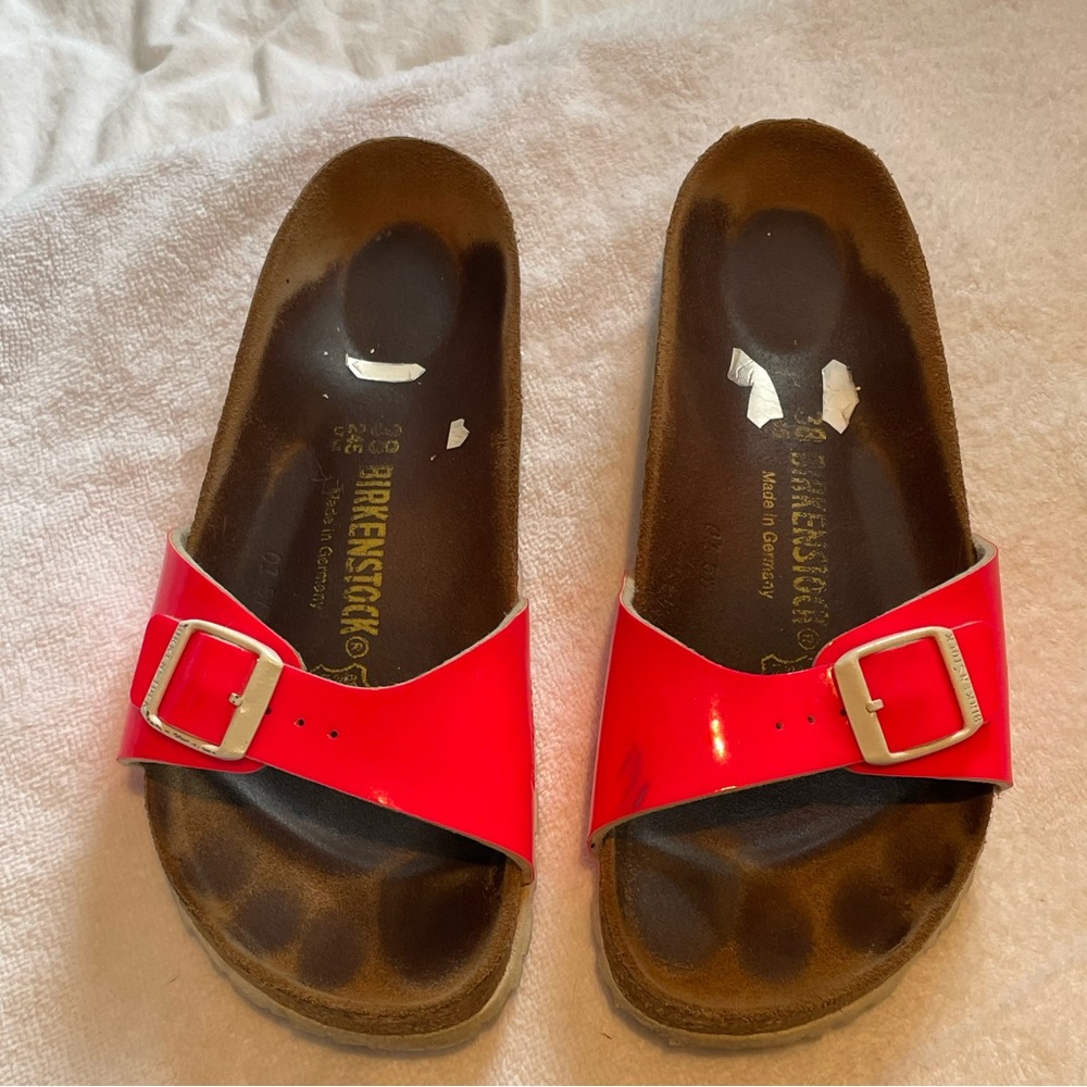 Birkenstock Patent Leather Neon Pink Sandals Sz 37 7